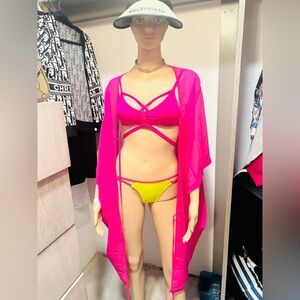 3 piece set: vibrant Pink Swim Cover-Up- sold out,  rare! New